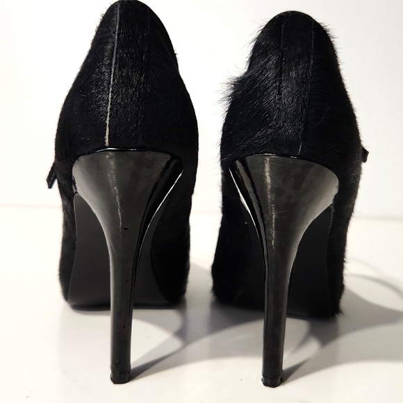 Steve Madden Laveda Black Leather Calf Hair Peep Toe Pumps Size 8M EUC! - Picture 5 of 11
